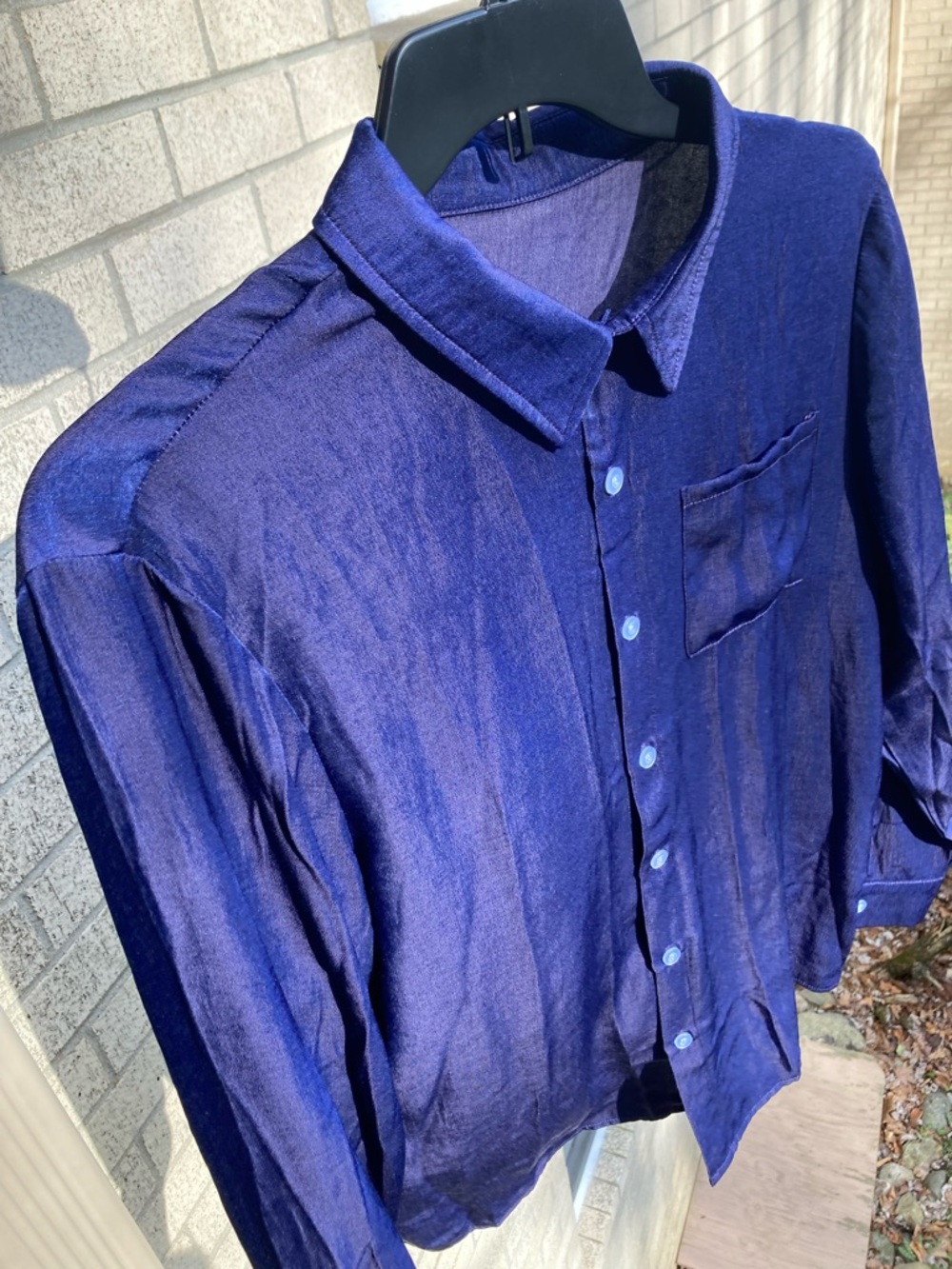 Metallic Dark Purple Slinky Super Soft Button Down Collared Shirt Whimsigoth - Picture 10 of 17